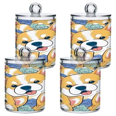 Imagem de ATTX Lindo dispensador de suporte Corgi Qtip para bola de algodão, cotonete, frasco de boticário transparente, decoração de casa, pote de armazenamento de cozinha, pacote com 4 (465)
