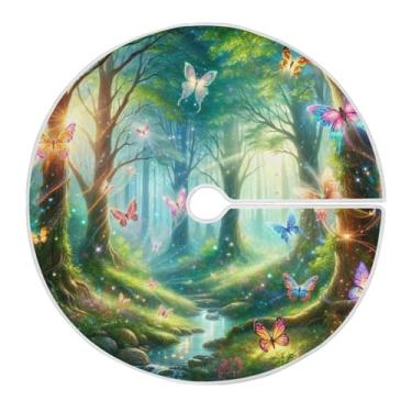 Imagem de Blueangle Saia de árvore de Natal da floresta de fadas de 120 cm - poliéster macio e resistente a rugas, decoração de férias para festas de Natal, árvore festiva e decoração de casa (761)