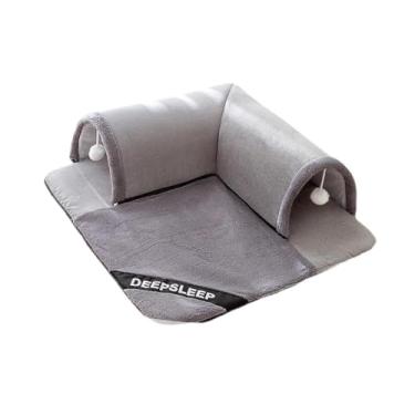 Imagem de Ioensy Cama de túnel para gatos, túnel interativo pequeno para animais, portátil, lavável, outono, quente, centro de jogos para coelhos, ambiente externo, Cinza