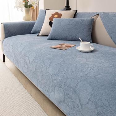 Imagem de HGTRH Capa sofá Chaise Longue braço esquerdo ajustável, cobre sofá de 3 lugares e Cheslong, veludo holandês capas decorativas para sofá com verso antiderrapante, com apoio de braços azul 90 * 180