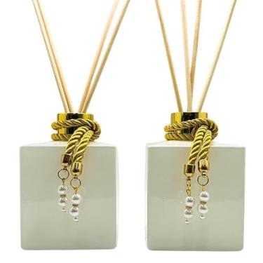 Imagem de Kit 2 Frascos de Vidro Branco 250ml para Difusor de Aromas com Tampas Luxo e Varetas – Aromatizador Decorativo(DOURADO)