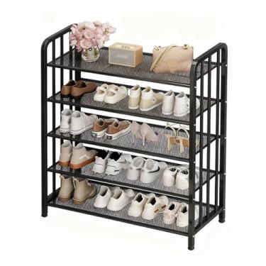 Imagem de SPXMQSS Sapateiras independentes, suporte de metal de 3/4/5 andares, prateleiras ajustáveis, organizador de armazenamento de sapatos, armário aberto para entrada, corredor, preto, 5 níveis 80 x 28 x