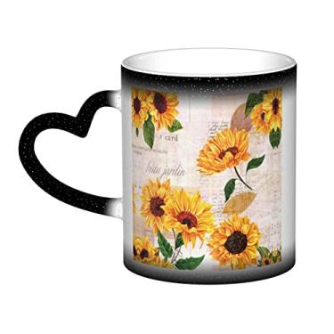 Imagem de Girassol Divertido Xícara de Café, Magia Sensível ao Calor, Mudança de Cor, Copo de Cerâmica 12 Oz, Para Café/Chá/Leite/Cacau, Para Adolescente/Aniversário/Festival/Presentes
