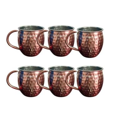 Imagem de Kit 6 Canecas Moscow Mule 580ml Martelada Resistente Inox Rose Gold com Alça Ergonômica Bar para Servir Drinks e Bebidas Geladadas
