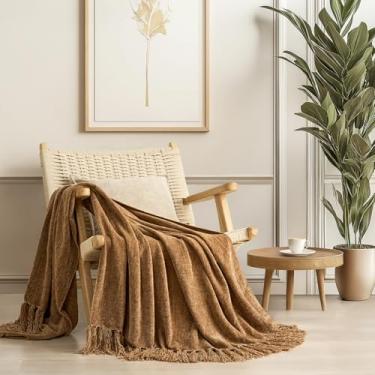 Imagem de EVERGRACE Cobertor macio de chenille para sofá, cobertor de malha de chenille decorativo felpudo aconchegante com borlas, cobertor leve e mantas para cama, sofá, presente, decoração de casa, cáqui 127