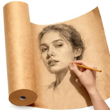 Imagem de PerkHomy Rolo de papel artesanal 38 cm x 6,096 cm (200 pés) papel kraft para crianças arte em movimento cobertura de piso embalagem pintura desenho cavalete pôster papel gráfico (marrom, 38 cm L x