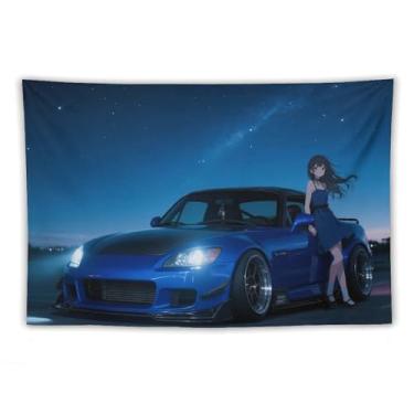 Imagem de HouLaiZhe JDM Tapeçaria de carro anime menina Jdm carro S2000 céu noturno pendurar na parede quarto decoração de casa tapeçarias estética piquenique decoração de parede arte de parede para dormitório