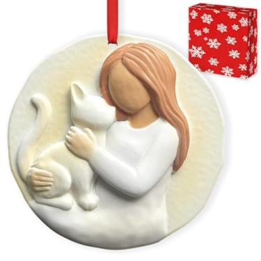 Imagem de Enfeite de Natal de gato 3D para decoração de árvore de Natal 2025 - Presentes para amantes de gatos para mulheres, meninas, donos de animais - Amante de animais para decorações de Natal de resina