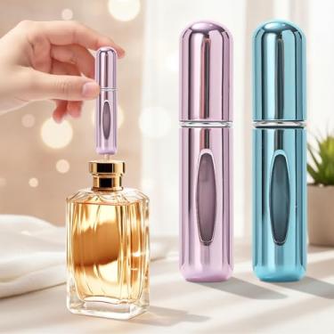 Imagem de 2 peças de mini perfume de 5 ml, recarregável, atomizador de perfume recarregável, frascos de spray, portáteis para viagens, férias, atividades ao ar livre e negócios