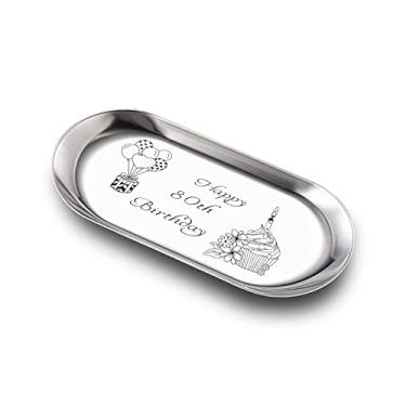 Imagem de VWALK Decorações de feliz aniversário de 80 anos, bandeja de joias de aço inoxidável, presente de formato redondo gravado a laser, presentes de aniversário personalizados para avó, mãe, tia amigas