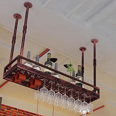 Imagem de APUM Suporte de metal para vinho de teto, altura ajustável, suporte de decoração de ferro industrial, prateleira de garrafa de vinho, suporte de taças de cálice, para bares/restaurantes