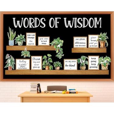 Imagem de Greenery Bookshelf Bulletin Board Set Plant Motivational Classroom Decor Inspirational Quote Frame Vaso de Plantas Recorte para Volta às Aulas Festa Primavera Escritório Casa Escritório Leitura