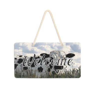 Imagem de Burbuja Placa de boas-vindas de vaca leiteira para porta da frente, placa de boas-vindas de PVC para decoração de férias, 15 x 28 cm