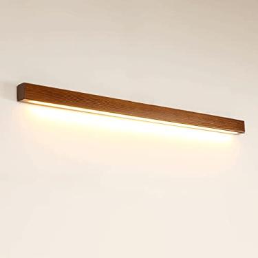 Imagem de Luminária de parede de madeira, espelho alongado com luz frontal, cúpula de acrílico criativa, arandela de parede com LED, luminárias de parede internas com fio para sala de estar, quarto e