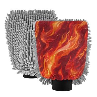 Imagem de STAYTOP Luvas de lavagem de carro laranja fogo, 2 peças, luvas de microfibra de chenille, sem arranhões, panos de esponja de lavagem ultra absorventes para carros, limpeza doméstica - M