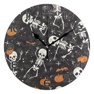 Imagem de YETTASBIN Relógio de parede de caveira de Halloween, silencioso, sem tique-taque, operado por bateria, relógio redondo decorativo criativo para cozinha, sala de estar, banheiro, decoração de