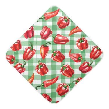 Imagem de Burbuja Pimentões vermelhos em toalha de banho xadrez para bebês - Toalha com capuz de musselina macia e absorvente para recém-nascidos e bebês, 89 x 89 cm