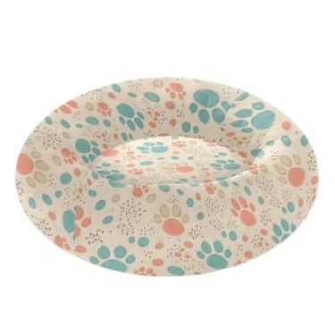 Imagem de SEHANY Cama fofa de cachorro com estampa de pata, removível e lavável, pequena, redonda para gatos, cama fofa super macia para animais de estimação com fundo antiderrapante para cães pequenos, médios
