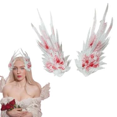 Imagem de Grampos de cabelo bordados de camada dupla com asa de anjo cosplay de anjo caído acessórios de cabelo para festa de Halloween