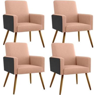 Imagem de Kit 04 Poltronas Pés Palito Linho Rosê material sintético Preto - LYAM