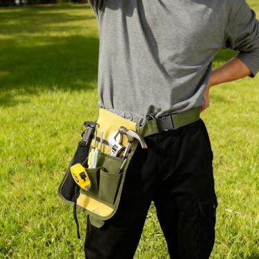 Imagem de Bolsa de cinto de ferramentas resistente com alça ajustável | Bolsa de cinto utilitário durável com vários bolsos para eletricistas, artesãos, faz-tudo | Organizador de ferramentas portátil para