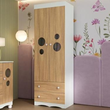 Imagem de Guarda-roupa Infantil 62cm 2 Portas com Vidro e 2 Gavetas Sonho Multimóveis Mp4471 Branco/madeirado