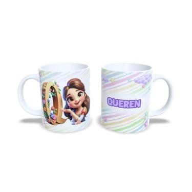 Imagem de Caneca de Cerâmica Personalizada com Alfabeto de Princesas, Nome Alice, 325ml, Design Colorido com Flores (q)