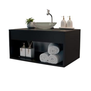 Imagem de Gabinete Banheiro Armário 60CM Com Cuba Transparente (Preto)