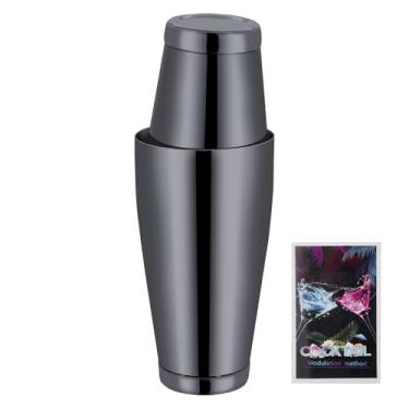 Imagem de Conjunto de coqueteleira, coqueteleira profissional Boston, batedeira de aço inoxidável para barman, ferramentas essenciais de bar, latas de metal para bartender, 597 g, 800 ml (1, preto)