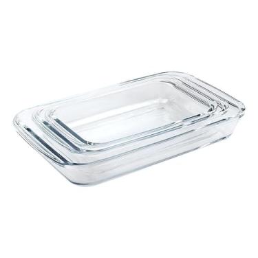 Imagem de Conjunto 3 Travessas Retangulares de Vidro para Servir 1L 1,6L 2,2L – Resistentes, Elegantes e Ideais para Forno e Mesa