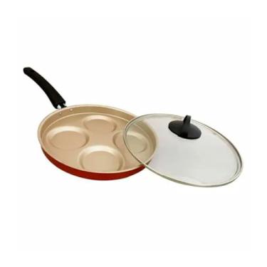 Imagem de Frigideira Antiaderente 4 em 1 com Tampa de Vidro, Alumínio, 28cm Diâmetro, Vermelho Cereja, Multiuso com 4 Divisórias