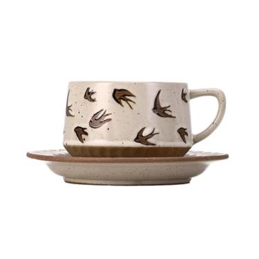 Imagem de Caneca de chá Conjunto de xícaras café/chá vintage cerâmica com pires 300ml Xícaras de café