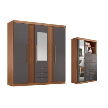 Imagem de Guarda Roupa 2 Peças (1GuardaRoupa+1Cômoda) QC248 Jatobá/Grafite - Santos Andirá