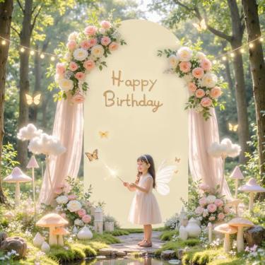 Imagem de Capa de fundo de arco de casamento bege para decoração de festa de aniversário, decoração de banquete, 18 m