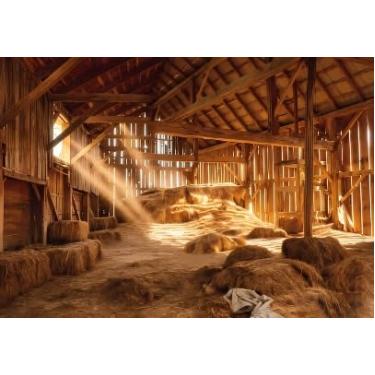 Imagem de Atlastrip Cenário de presépio de celeiro para fotografia, interior de 1,8 x 1,5 m, fardos de palha e palheiro, fundo de casa de fazenda, decoração de festa de Natal, adereços de sessão de fotos para