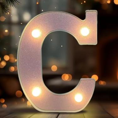 Imagem de Letreiro de LED com letra C, sinal iluminado do alfabeto para decoração de casa, decorações de festa de casamento de aniversário - C rosa