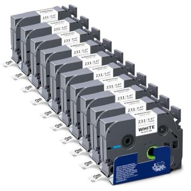 Imagem de Refil de fita Tze Label Maker compatível com fita TZ TZe 12 mm 0,47 branco laminado TZe-231 TZe231 Trabalho para Brother P Touch Label Tape PT-D220 D210 H110 D200 D400 1280 D610BT, 12 mm x 8 m), 10