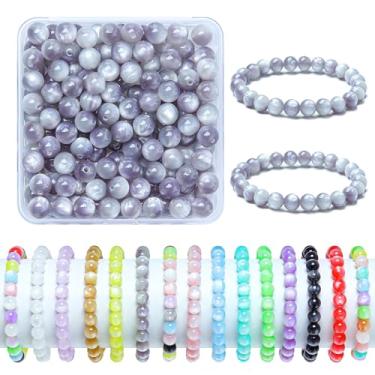 Imagem de Contas de vidro de 8 mm para pulseiras, 200 peças de contas redondas de cristal para kits de fabricação de joias, contas, artesanato DIY (cinza)