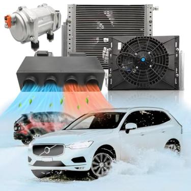 Imagem de Ar condicionado sob o painel 10.0000 BTU 12V com aquecedor, unidade de refrigeração e aquecimento universal de 12 volts A/C, kit submarino de 12 V CC com compressor de 20 cc para trailer, trailer