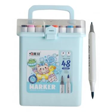 Imagem de Canetinha Hidrográfica Triangular Ponta Dupla, 48 Cores, Colorido, Polipropileno, com Estojo, 14 cm