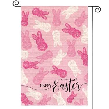 Imagem de AVOIN colorlife Bandeira de jardim de páscoa feliz 30,5 x 45,7 cm dupla face externa, bandeira de coelho rosa da páscoa para jardim