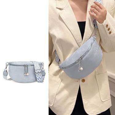 Imagem de Bolsa tiracolo feminina de couro vegano, pochete espaçosa para uso diário, Azul, Clássico