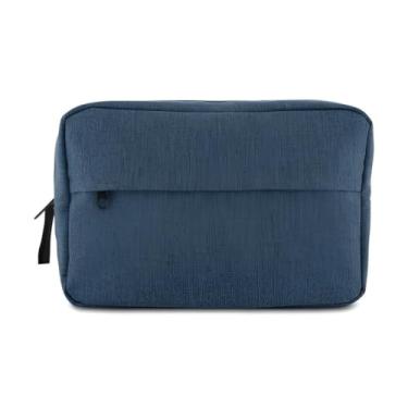 Imagem de Nécessaire Grande de Poliéster 300D, Azul Marinho, Bolsa de Higiene com Compartimento Principal 3L, Bolso Frontal com Zíper, Alça Lateral, 17 x 25,4 x 8,5 cm