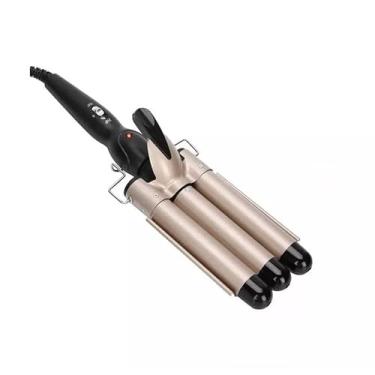 Imagem de Chapinha Triondas Ondulador Formador Triplo 22mm Modelador de Cachos Onda Cabelo Cerâmica Para Longo E Curto 200°C(Dourado)