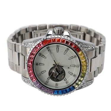 Imagem de Generic Relógio Masculino Colorido, Relógio Mecânico Automático Sem Necessidade de Bateria para Uso Casual Masculino (Branco prateado (pulseira de aço))