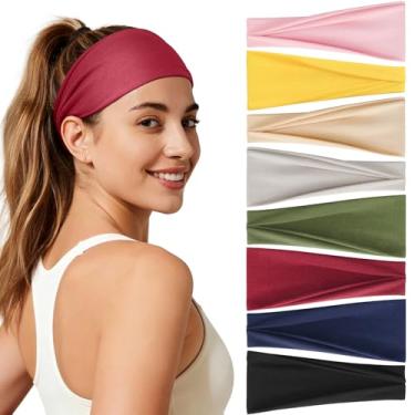 Imagem de Awumbuk Bandanas femininas, pacote com 8 faixas esportivas antiderrapantes com absorção de umidade, tecido elástico elástico, várias cores que prendem o cabelo para moda, esportes, ioga, corrida, vida