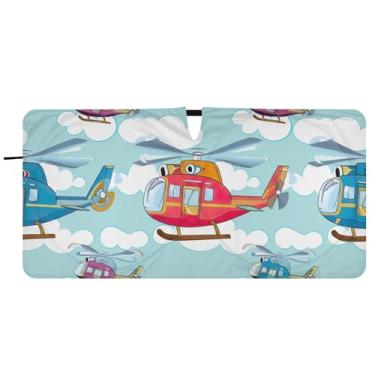 Imagem de Helicópteros coloridos nuvens céu azul guarda-sol de carro personalizado para para-brisa acessórios de carro dobráveis persianas de janela para-brisa frontal, 76 cm x 149 cm