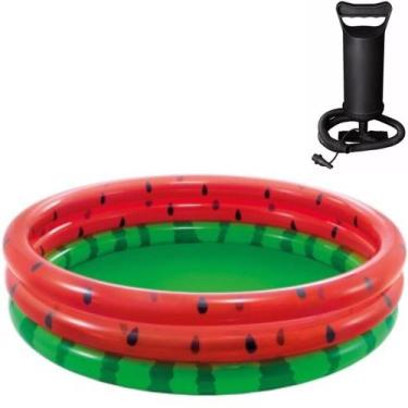 Imagem de Piscina inflável intex infantil 581l melancia bomba manual, Vermelho