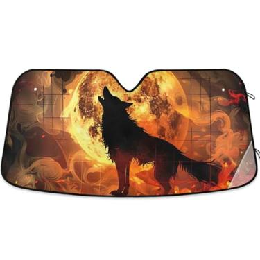 Imagem de Toldo de sol personalizado Wolf Howling Moon Fire para para-brisas de carro, engraçado, dobrável, dobrável, para janelas dianteiras, automotivo, S, 134,6 cm x 59,7 cm