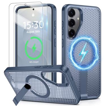 Imagem de Jshru Capa para Samsung Galaxy S25 Plus /S24 Plus com [2 peças] Protetores de tela HD, compatível com MagSafe [proteção contra quedas de grau militar], capa fina translúcida com suporte invisível para